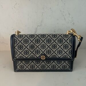 Tory Burch Black and Gold Patterned Crossbody Bag